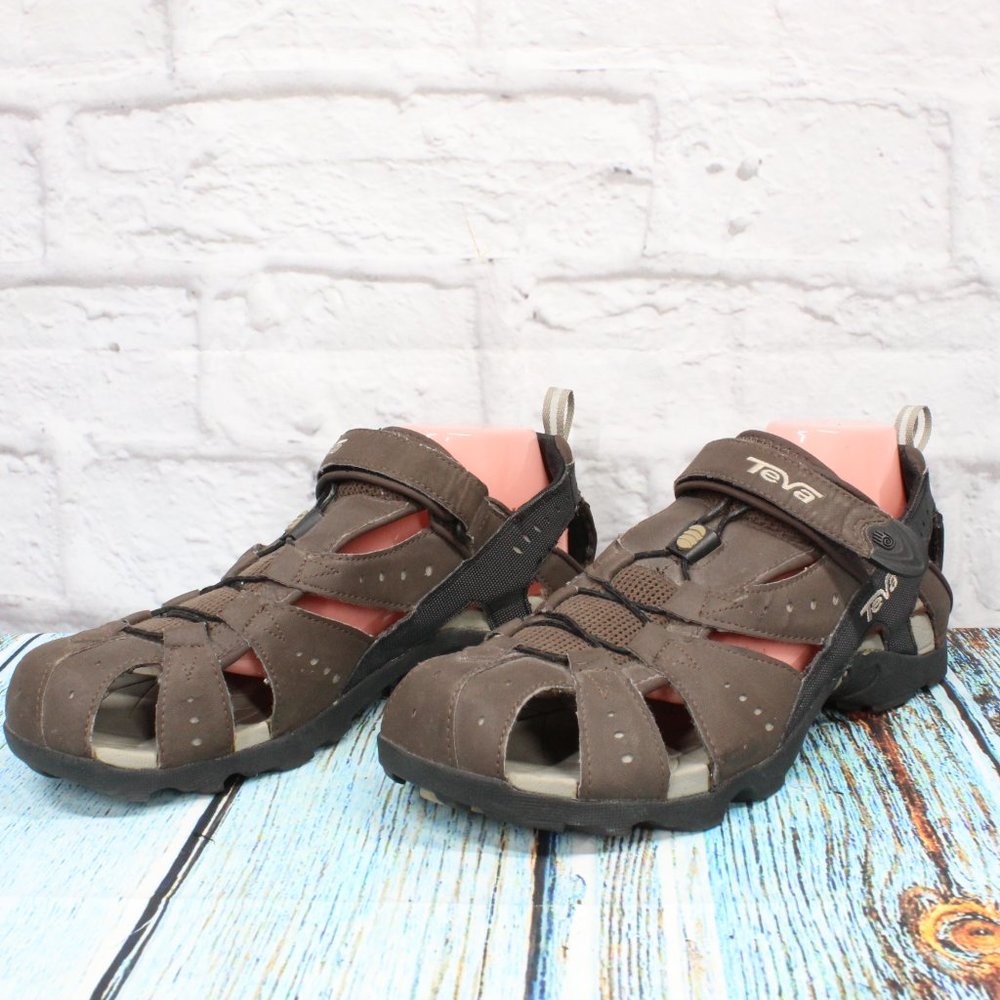 TEVA Brown Leather Mesh Enclosed Toes Sports Outdoor Sandals Size US 12 - Picture 2 of 7